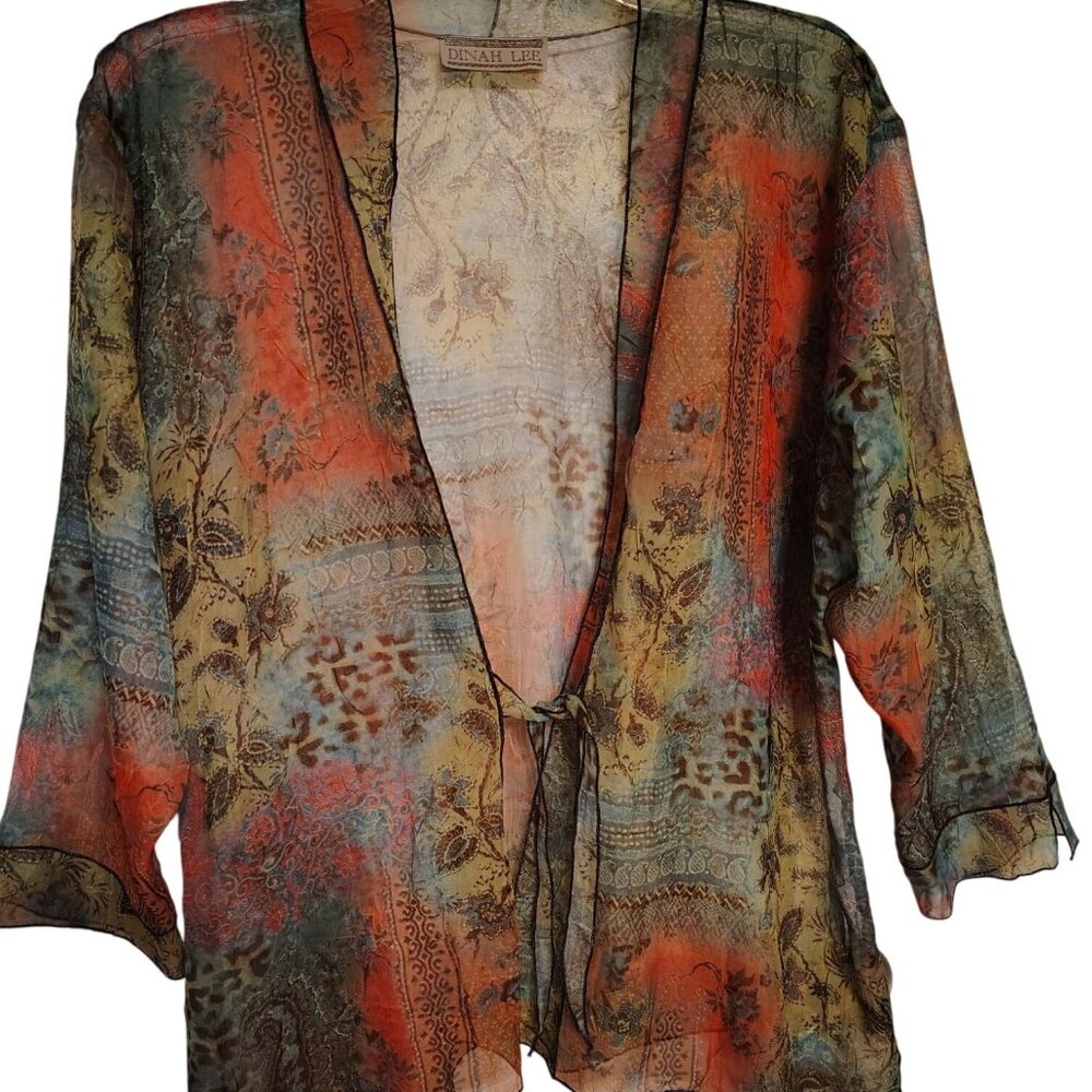 Vtg. Dinah Lee Shear Art to Wear Large XL Open Front Kimono Cardigan Lagenlook